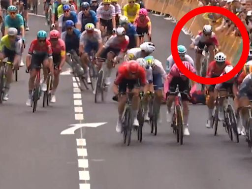 Incredible moment Tour de France star BUNNY HOPS over rival after shocking crash