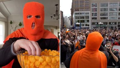 ‘Cheeseball Man’ draws massive NYC crowd to watch him eat entire jumbo jar: ‘The hero we needed’