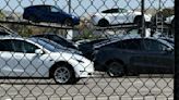 Tesla Model Y units with black Gemini wheels seen leaving Fremont factory