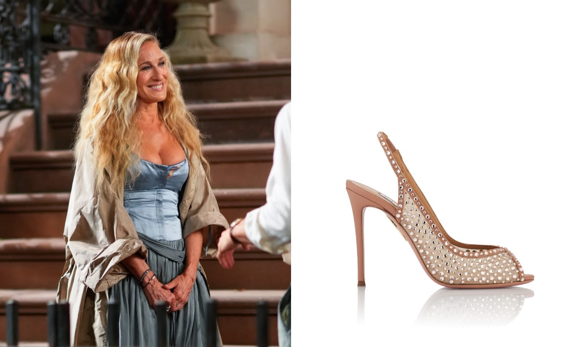 Sarah Jessica Parker Channels Cinderella in Aquazzura Crystal Lover Sandals While Filming Season Three of ‘And Just Like...