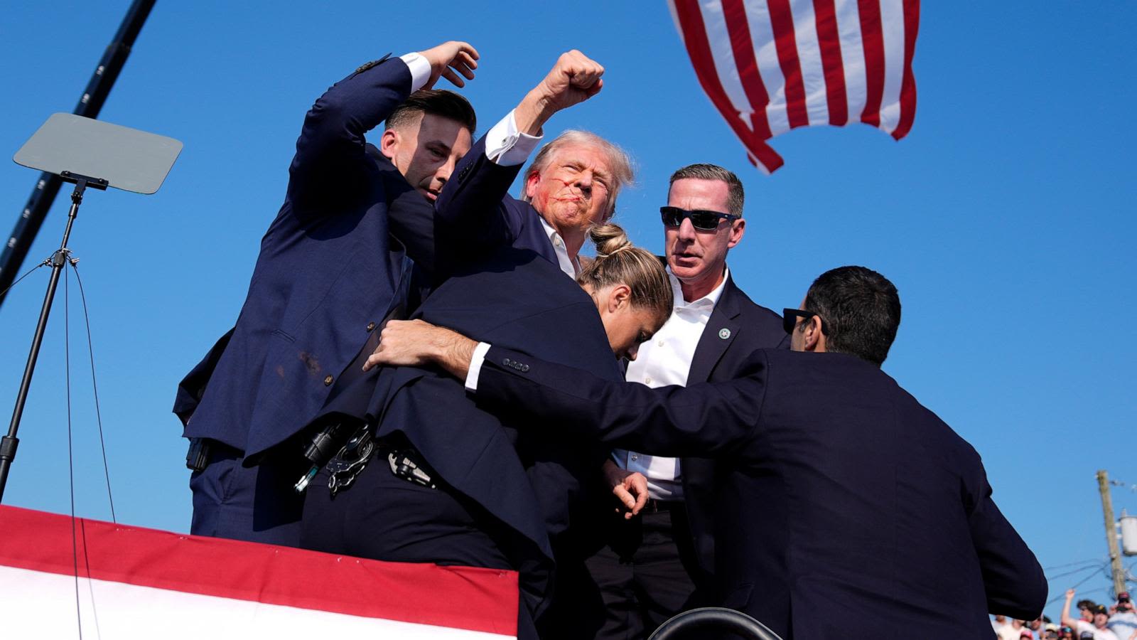 Trump rushed off stage by Secret Service as possible shots heard at Pennsylvania rally; former president 'fine,' spokesperson says