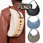 FENDI 芬迪 Fendigraphy [專櫃8.6萬] 金屬字母小牛皮半月包-3色可選