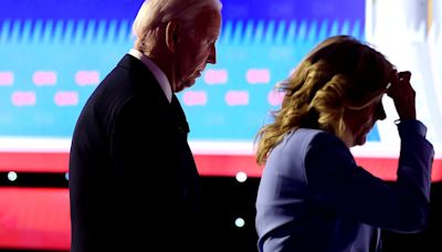 Moment Jill Biden leads Joe off the stage after dismal debate