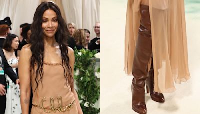 Zoe Saldana Wears Glossy Chloé Boots for Met Gala 2024 Red Carpet