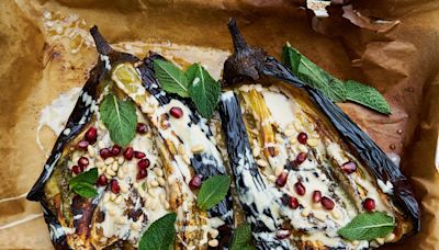 Up your grill game: Sticky tahini and sweet chilli aubergines