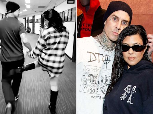 Kourtney Kardashian and Travis Barker Swap Playful Butt Kicks Backstage at Blink-182 Show