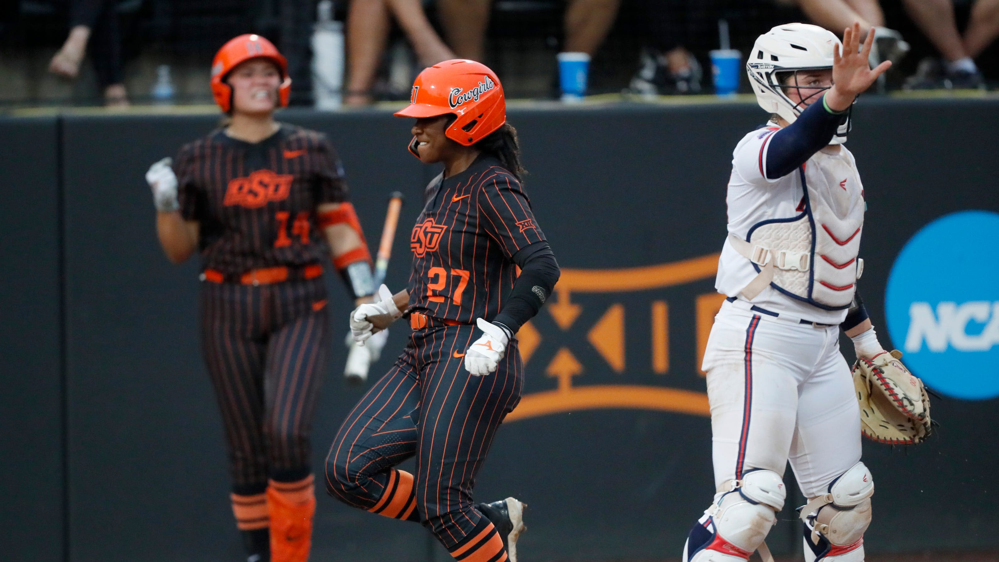 Oklahoma State softball vs Arizona in lightning delay at Game 2 of NCAA Super Regional