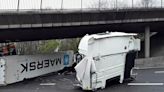 Lorry cab cut in half after catching fire in horror crash on M6 motorway