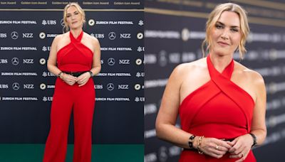 Kate Winslet Gets Fired Up in Red Crisscross Roland Mouret Jumpsuit for the 2024 Zurich Film Festival, Accepts the Golden Icon Award