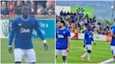Fans in disbelief after spotting Everton badge falling off new shirt during pre-season friendly