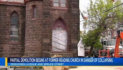 Reading crews move to demolish church tower in danger of collapse