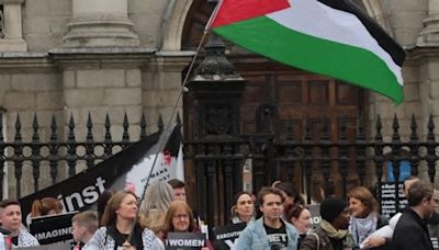 Protestors gather outside Trinity in support of Book of Kells encampment