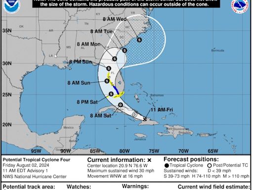 Hurricane Center says path of 'Potential Tropical Cyclone 4' could reach Jacksonville Monday