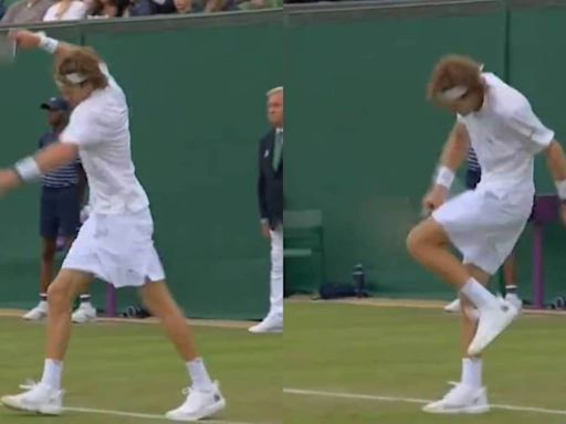 Andrey Rublev left with bloodied knee after smashing racquet on himself seven times after Wimbledon exit