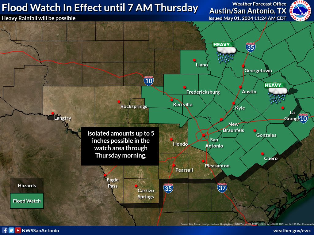 Flood watch for San Antonio, I-35 corridor starting at 3 p.m.