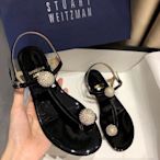 【熱賣精選】Stuart Weitzman 水鑽涼鞋女夏款平底仙女風圓球夾趾涼鞋時尚后空涼鞋