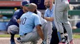 Rays' Amed Rosario exits after taking 100 mph fastball to face