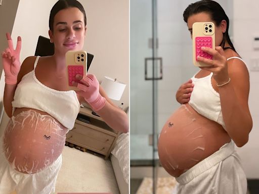 Pregnant Lea Michele Pampers Her Bare Bump with Belly Mask: ‘One Happy Mama’