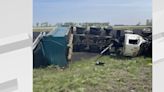 Dump truck overturned in accident in Ward County