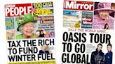 'Tax the rich to fund winter fuel', and Oasis go global