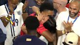 Ollie Watkins embraced by family and friends after scoring England’s late winner against Netherlands