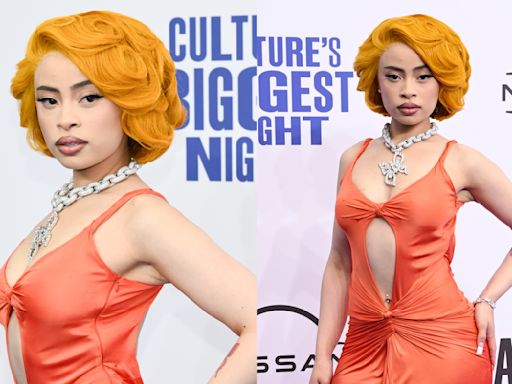 Ice Spice Embraces Cutouts in Orange Archival Versace Dress on the BET Awards 2024 Red Carpet