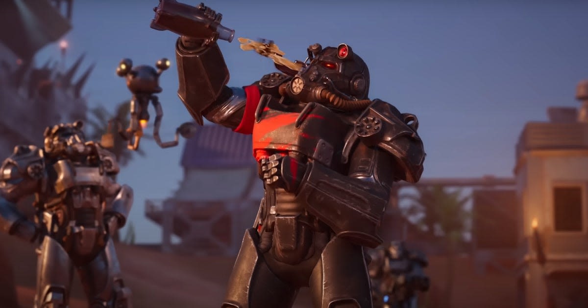 Fortnite's Fallout stuff arrives today, because we all need to see a guy in power armour chug Nuka Cola while hitting the griddy