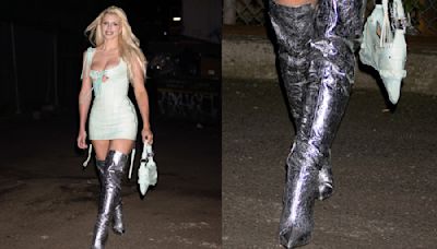 Julia Fox Wears Thigh-High Silver Shoes to Debut Music Video in New York City