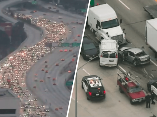 Wrong-way driver crashes into cars and big rig on 405 Freeway in chaotic chase