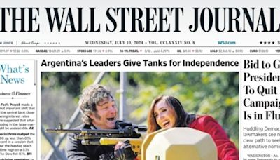 The Wall Street Journal eligió mostrar en su tapa la foto de Milei y Villarruel subidos a un tanque militar en el desfile por el 9 de Julio