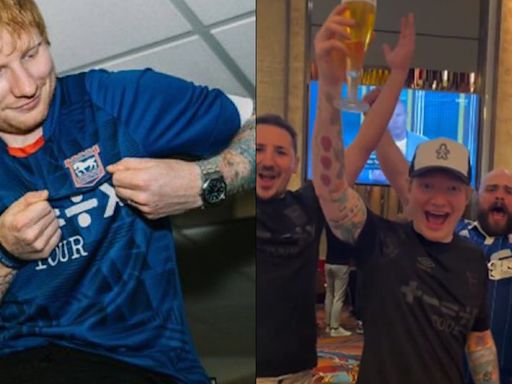 VIDEO: Ed Sheeran festejó el ascenso del Ipswich Town a la Premier League bebiendo cerveza