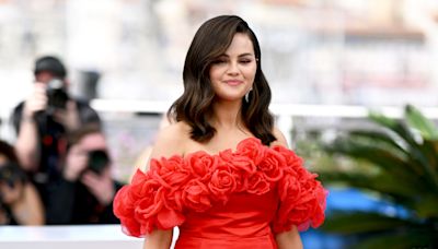 Selena Gomez Blossoms in Red Off-the-Shoulder Floral Dress at Cannes Film Festival