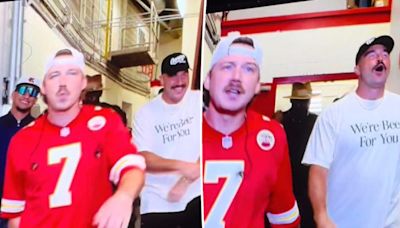 Travis Kelce and Patrick Mahomes join Morgan Wallen at his concert as singer wears Harrison Butker’s jersey number