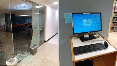 PHOTOS: Shattered glass, graffiti seen inside Portland State University library from protest