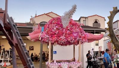 Flying pig and other floats almost ready for Solstice Parade