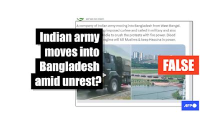 Military vehicle imagery falsely shared as 'Indian army entering protest-hit Bangladesh'