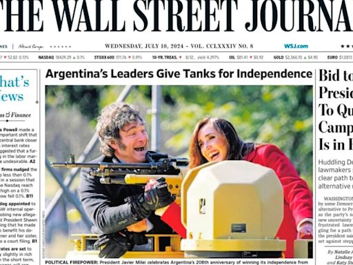 La foto de Milei y Villarruel subidos a un tanque militar llegó a la tapa de The Wall Street Journal