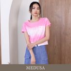 現貨【MEDUSA 曼度莎】粉紅雲彩下襬拉鍊短版Tee（M-XL）｜女休閒上衣 短版上衣 T恤