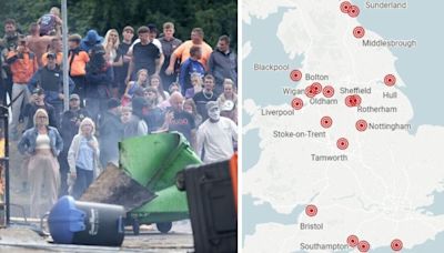 Map of UK riots shows full list of 18 towns and cities that could see violence