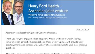 Henry Ford Health to finalize deal, combine with Ascension Michigan on Sept. 30