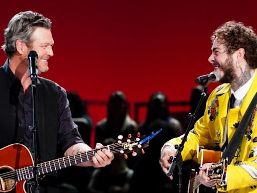 Blake Shelton and Post Malone Surprise Crowd With Live Duet of ‘Somebody Pour Me a Drink’