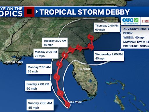 Tropical Storm Debby has formed, expected to become a hurricane before Monday landfall