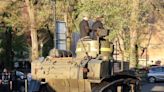 Teens take WWII-era M3A1 tank to prom, led by a bagpipe player on a unicycle wearing a Darth Vader mask