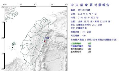 凌晨震後地牛又翻身! 花蓮近海早上規模4極淺層地震「3縣市有感」