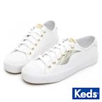 Keds CREW KICK 金Logo皮革綁帶休閒鞋-白