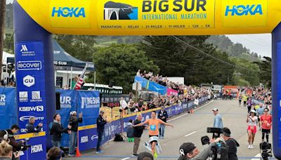 Winner of 2024 Big Sur International Marathon crosses finish line