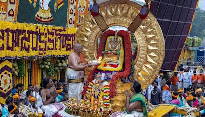 Lord Malayappa Swamy rides Surya Prabha Vahanam on seventh day of Tirumala Brahmotsavams