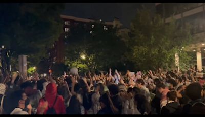 Demonstrators set up new protest outside George Washington University administrative offices