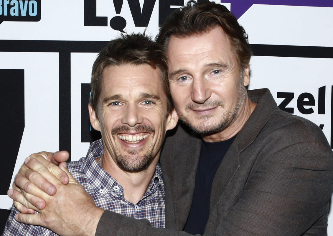 Fans Rave at Ethan Hawke and Liam Neeson’s ‘Epic’ Reenactment of Classic 'Real Housewives' Fight