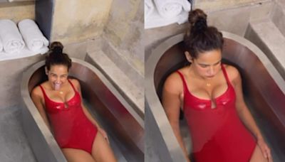 Sexy Video! After Neha Sharma, Aisha Sharma Takes A Cold Plunge In Red Monokini; Watch Hot Video - News18